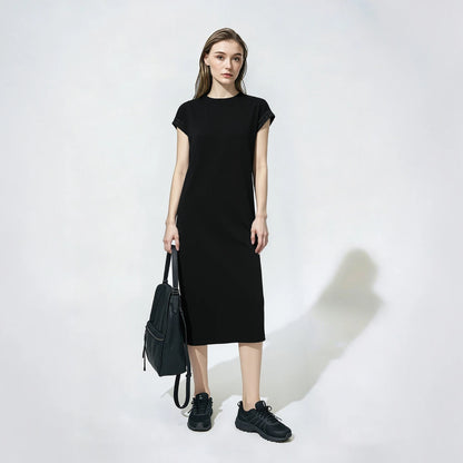 Elegantes Damen Midikleid Aus Leichtem Jersey Mit Spitze Und Schlitz