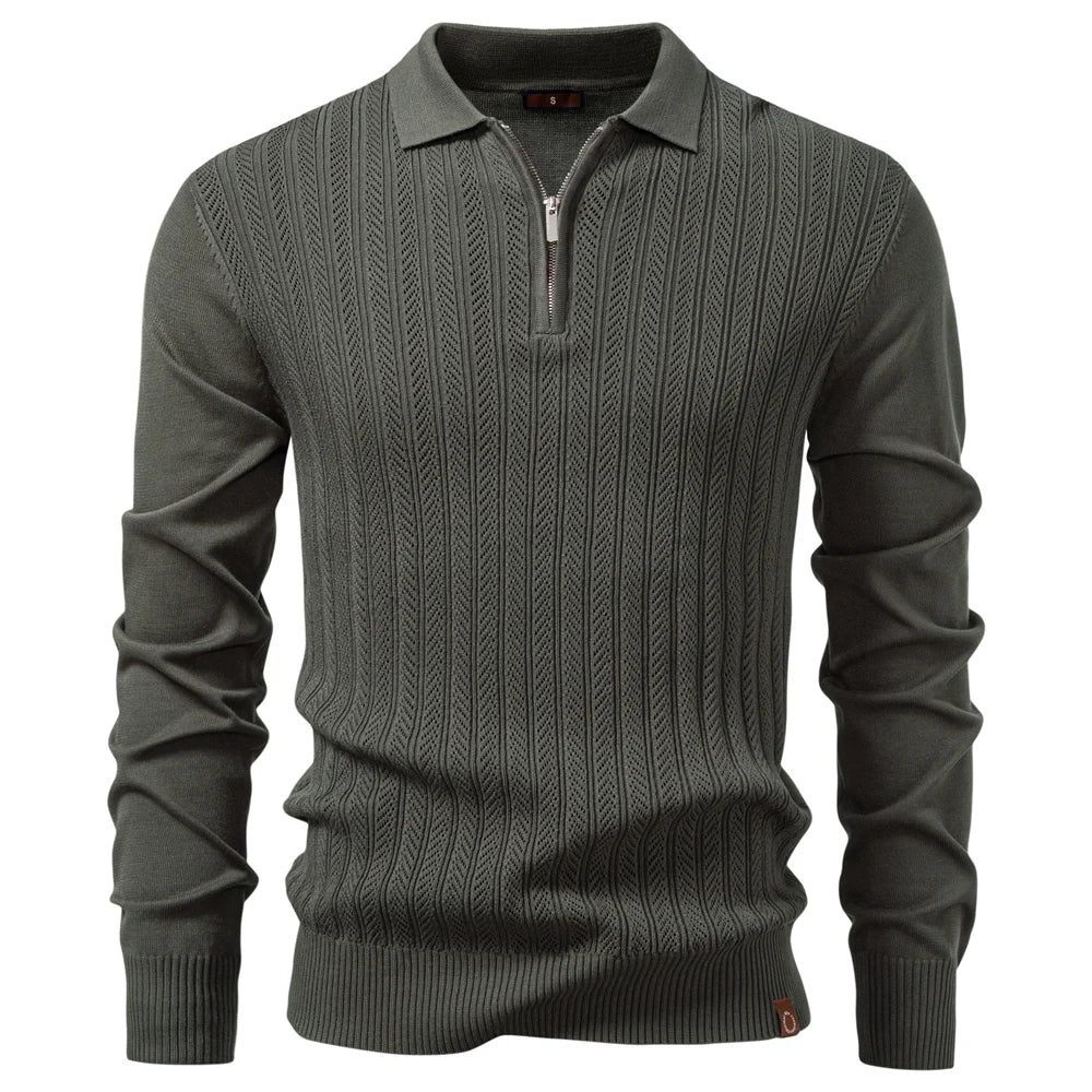 Premium Herren Polo Sweatshirt Langarm Slim Fit Reißverschluss Business Style