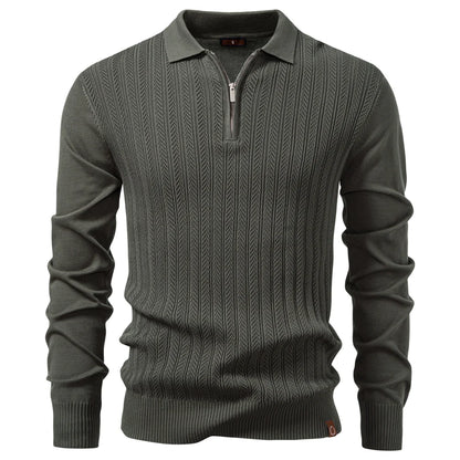 Premium Herren Polo Sweatshirt Langarm Slim Fit Reißverschluss Business Style