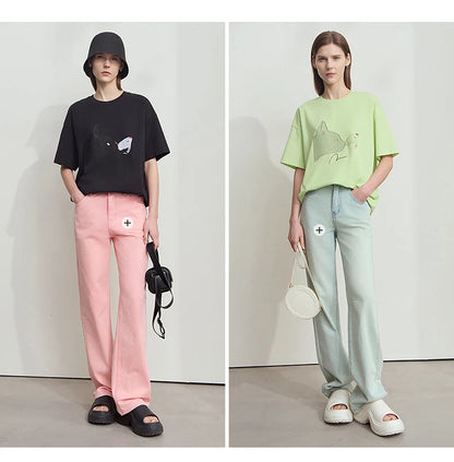 Damen T-Shirt im lässigen Stil mit Rundhalsausschnitt und kurzem Arm