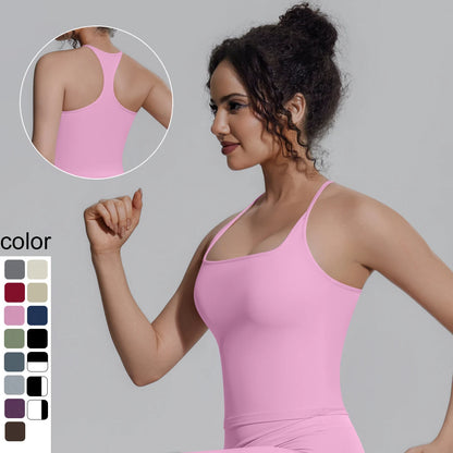 Sportweste für Fitness in Pink mit Trägern und Brustpolster, seitliche Ansicht