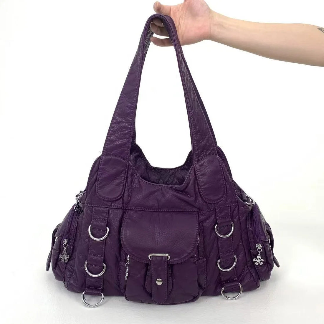 Damen-Umhängetasche Mit Mehrfachfächern Kleine Kunstleder-Satchel für Alltag und Freizeit