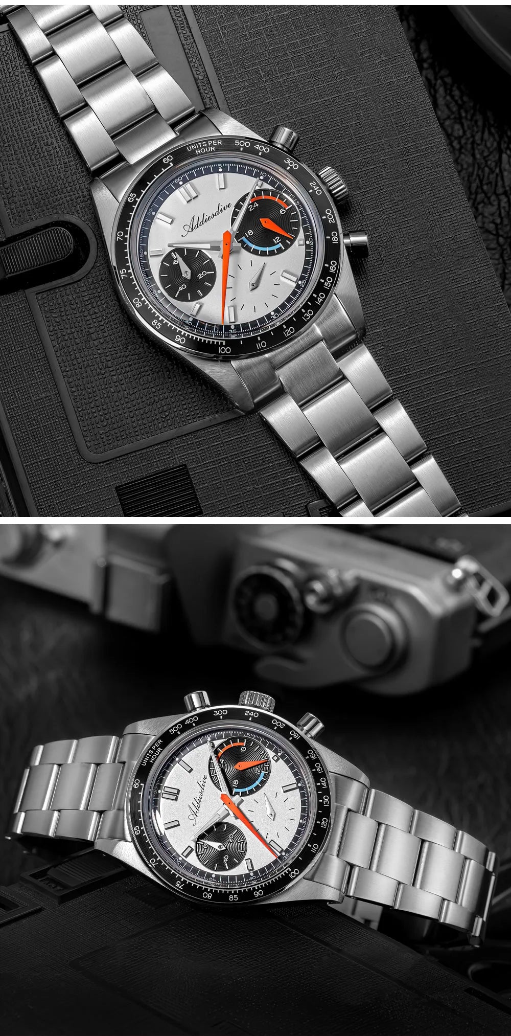 ADDIESDIVE 37mm Men Watch AD2539 BGW9 Super Luminous Chronograph Watch Bubble Mirror Glass 10Bar Waterproof VK63 Quartz Watches