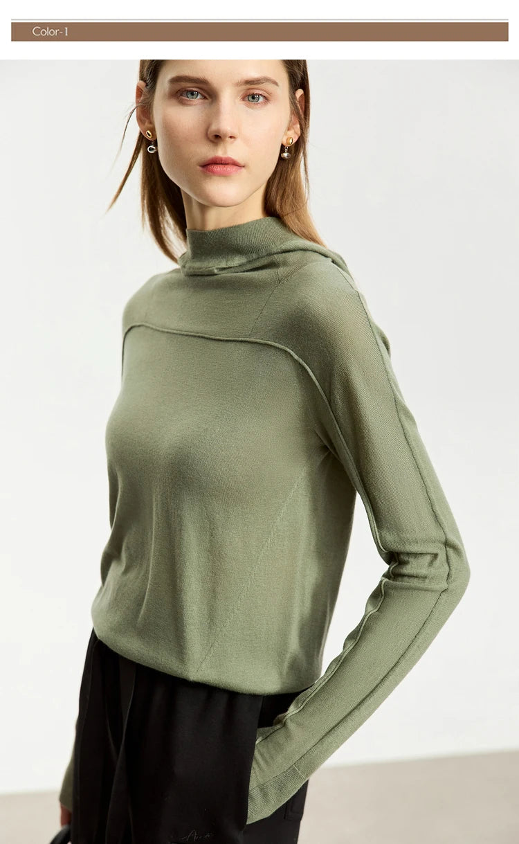 Damen-Kapuzenpullover Wolle Slim Stehkragen-Splicing Büro Herbst-Winter