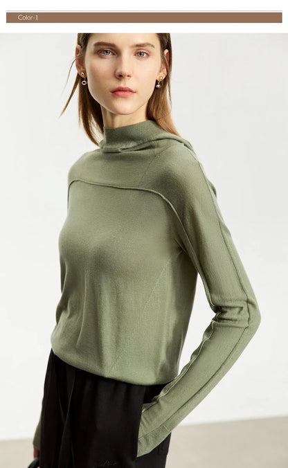 Damen-Kapuzenpullover Wolle Slim Stehkragen-Splicing Büro Herbst-Winter