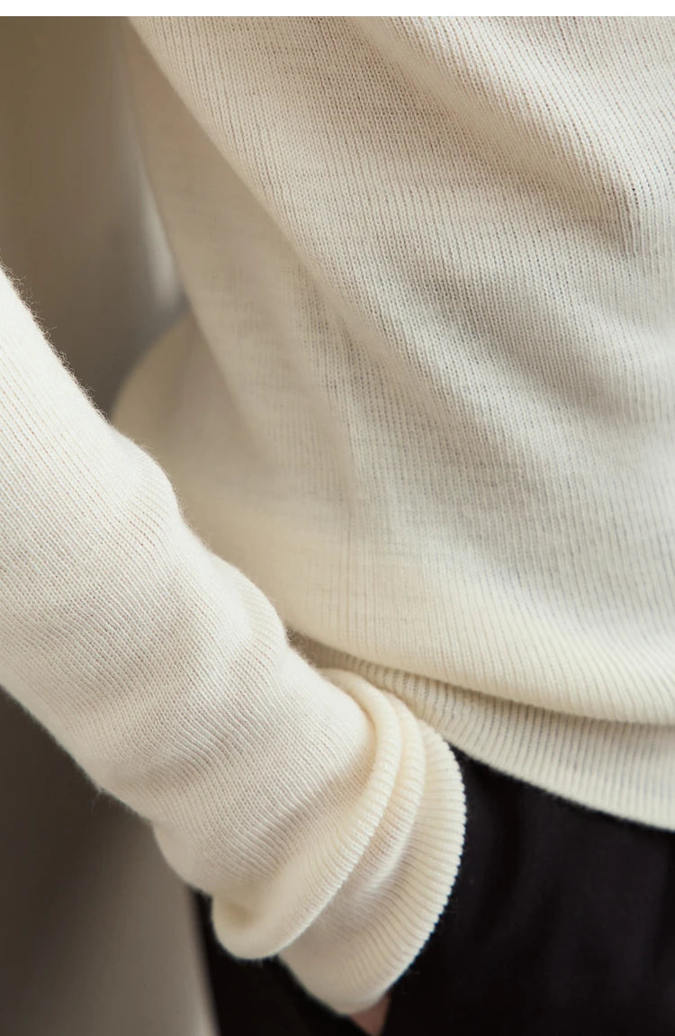 Damen-Rollkragenpullover 100 % Wolle Kammgarn schlank Winter