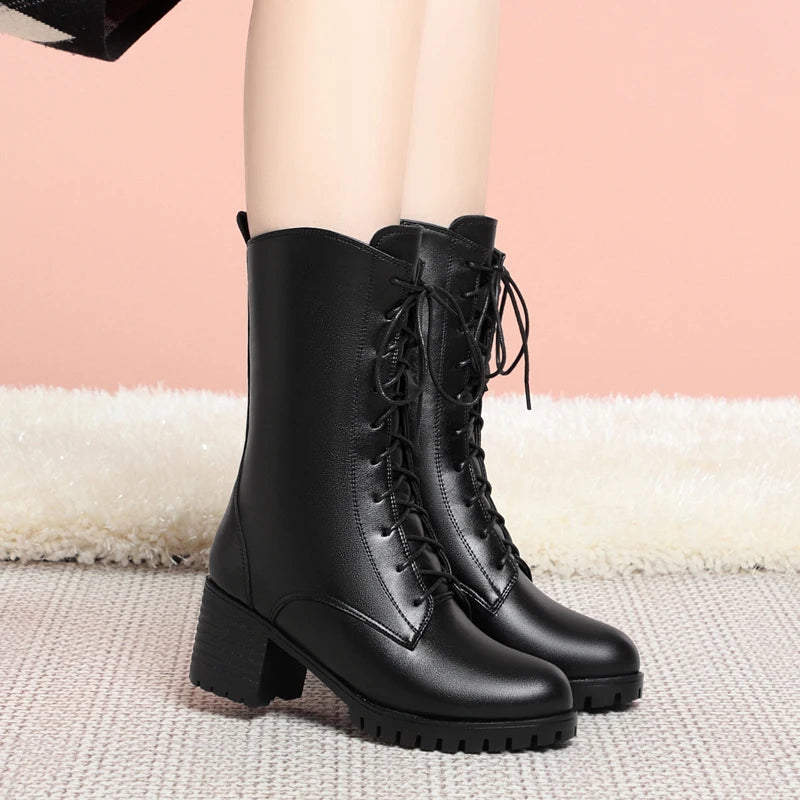 AIYUQI 2025 new women's snow boots non-slip work boots women large size winter warm motorcycle boots girls ankle boots