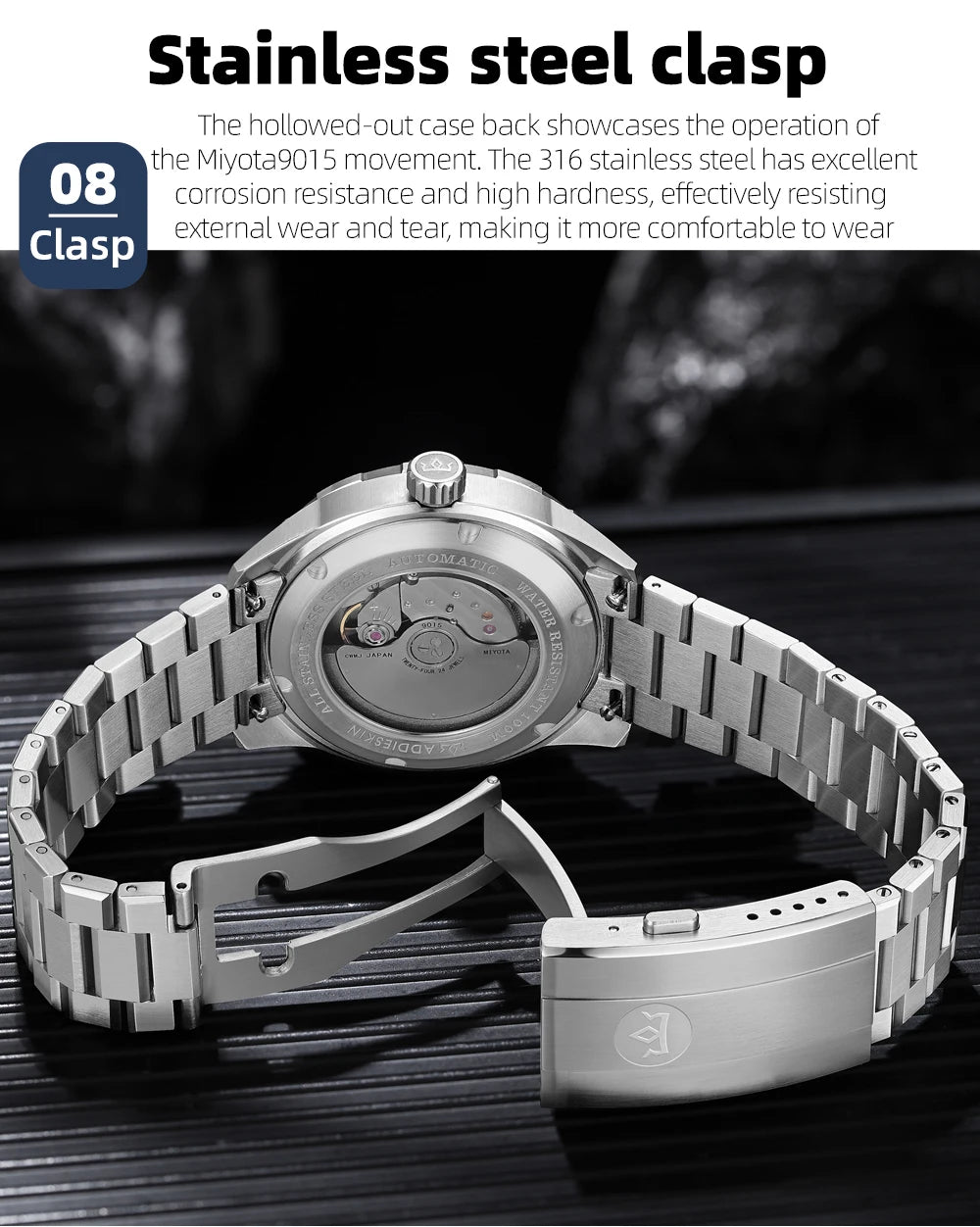 Herren-Luxus-Taucheruhr mit Japan-9015-Werk und Saphirglas