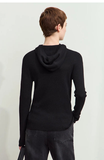 Damen-Kapuzenpullover Wolle-Polyester nahtlos gerade einfarbig Herbst