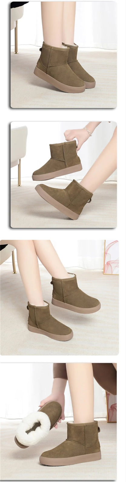 Damen Schnee Stiefel aus echtem Leder mit warmem Wollfutter