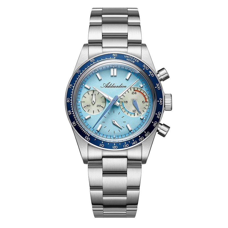 ADDIESDIVE 37mm Men Watch AD2539 BGW9 Super Luminous Chronograph Watch Bubble Mirror Glass 10Bar Waterproof VK63 Quartz Watches