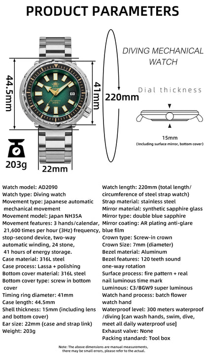 Herren-Profi-Taucheruhr mit Automatikwerk und 300 m Wassertiefe