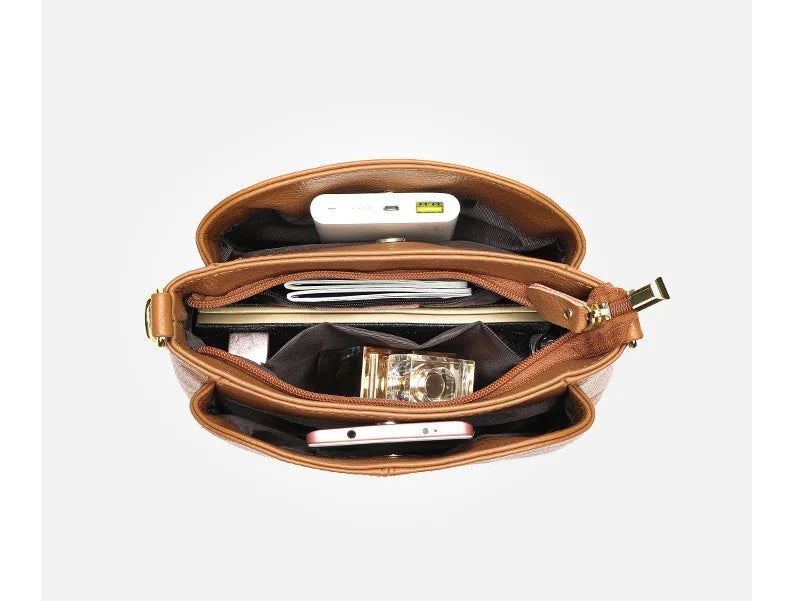 Damen-Schultertasche aus Leder Vintage Schwarz Großes Fassungsvermögen Crossbody-Tasche