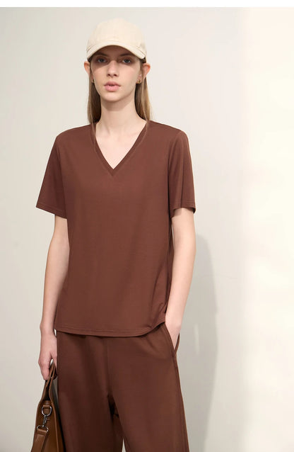 Damen Kurzarm-T-Shirts mit V-Ausschnitt und Sonnenschutz für kühles Gefühl