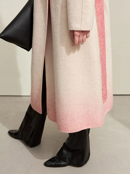 Damen Lange Winteroberbekleidung aus Wolle mit Gürtel und Taschen
