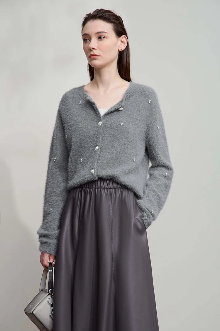 Damen-Rundhalspullover Strickjacke kurz elegant Herbst-Winter