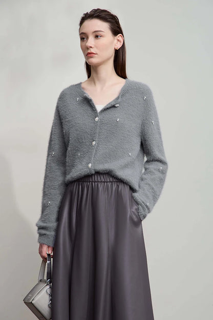Damen-Rundhalspullover Strickjacke kurz elegant Herbst-Winter