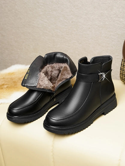 Damen Schneestiefel aus echtem Leder mit rutschfester Sohle und Wolle