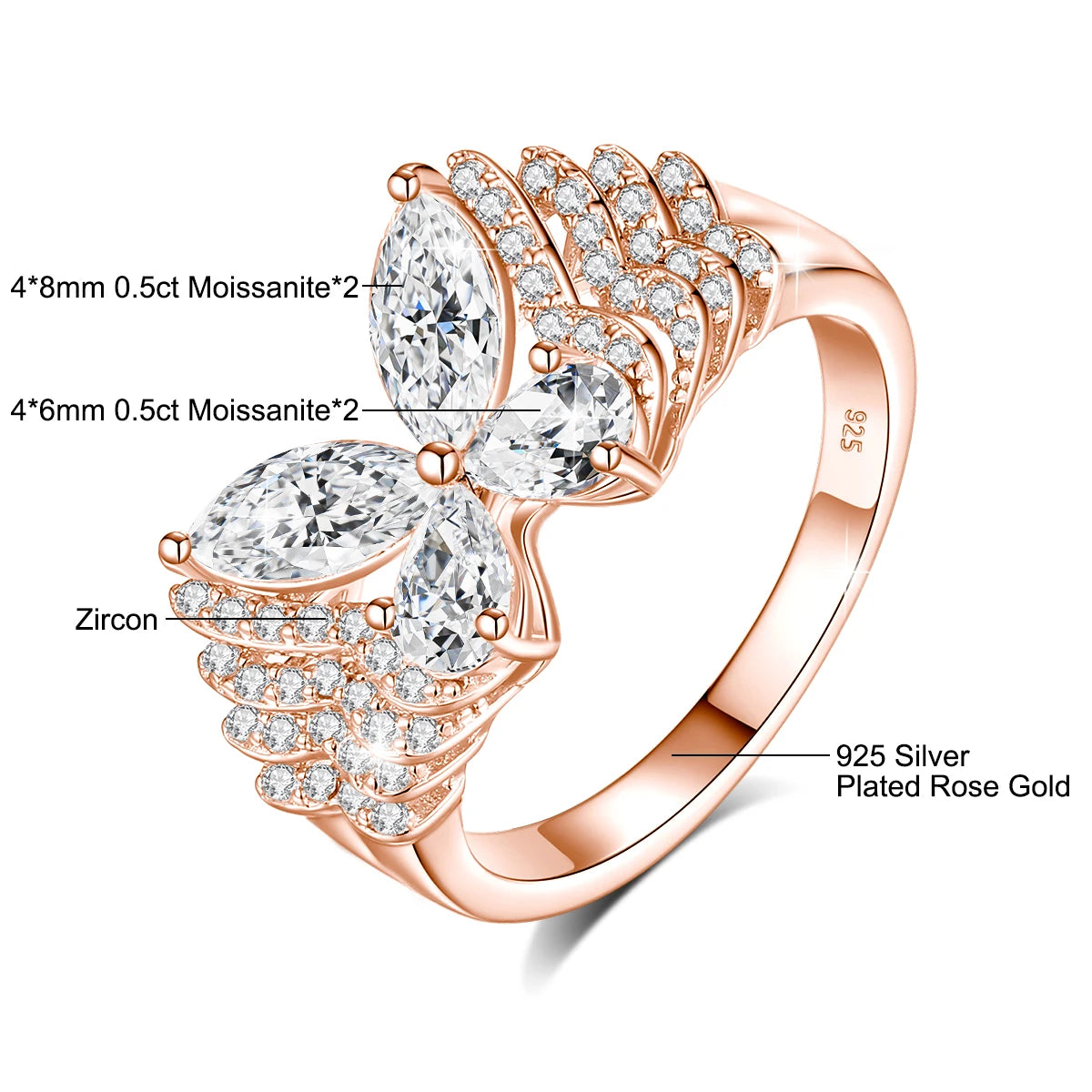 Damen-Ring aus Sterlingsilber 925 mit Moissanite D-VVS Stein als Schmuckgeschenk Premiumqualität