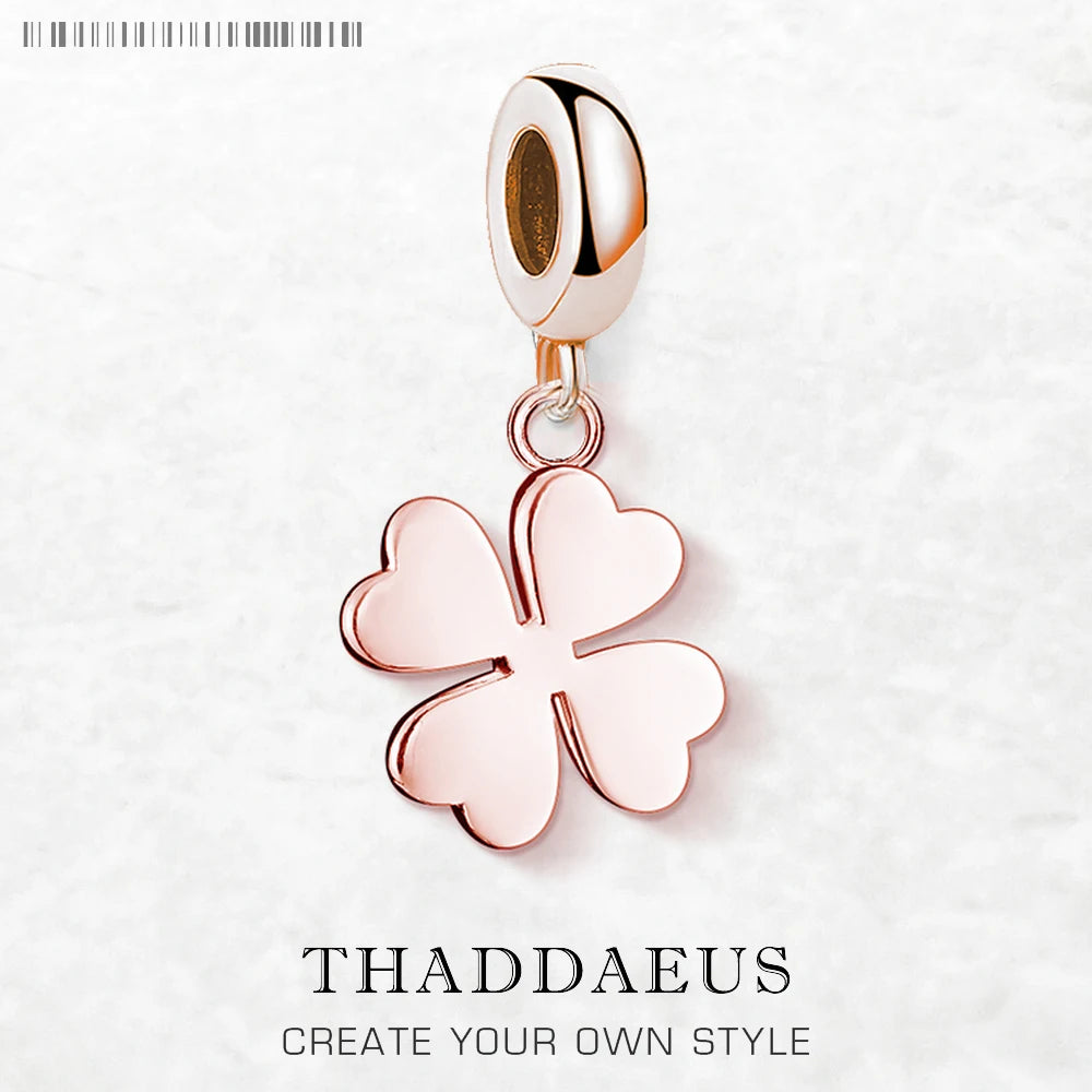 Damen-Charm-Anhänger Kleeblatt Roségold Glück Europa aus Sterlingsilber