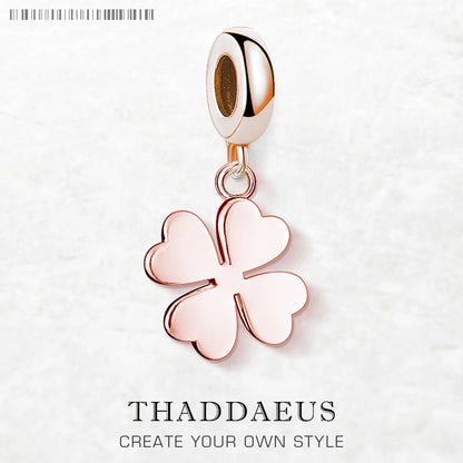 Damen-Charm-Anhänger Kleeblatt Roségold Glück Europa aus Sterlingsilber