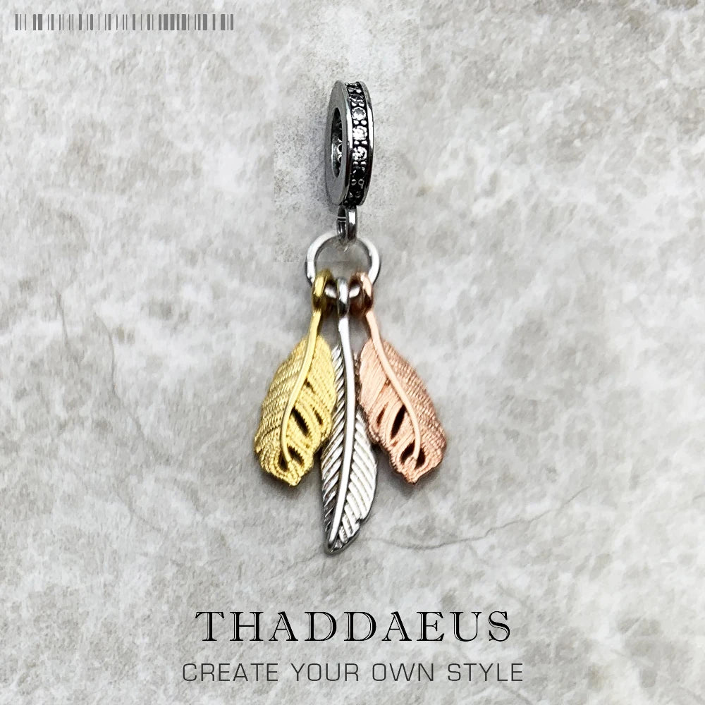 Damen-Charm-Anhänger Federn tricolor Frühjahr aus Sterlingsilber