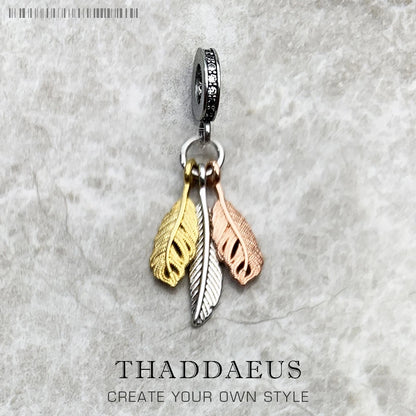 Damen-Charm-Anhänger Federn tricolor Frühjahr aus Sterlingsilber