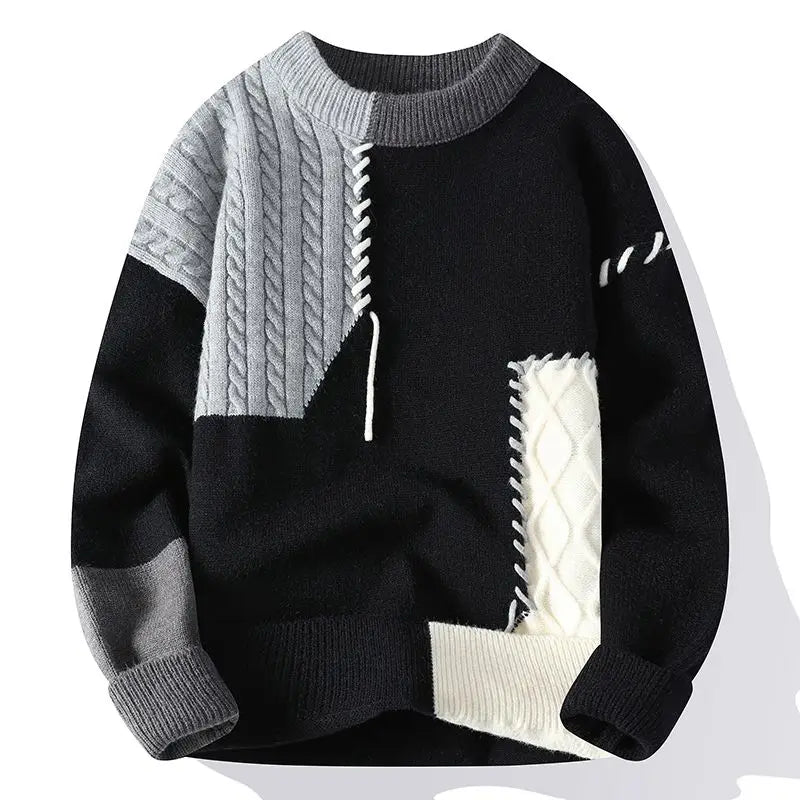 Herren-Pullover mit Panel-Design, Anti-Pilling, dicker Strick, halber Stehkragen, langärmelig, bedruckt – ideal für den Winter