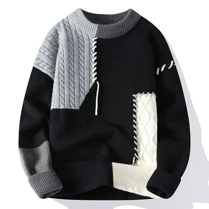 Herren-Pullover mit Panel-Design, Anti-Pilling, dicker Strick, halber Stehkragen, langärmelig, bedruckt – ideal für den Winter