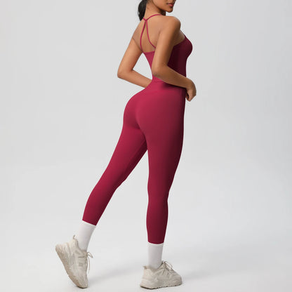 Damen Yoga-Set aus Trägershirt und Leggings, bordeauxrot, schmale Träger