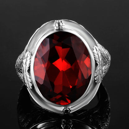 Unisex-Granat-Ring Großer Granatstein 14×18 mm Silber 925 Byzantinisches Design Feines Schmuckstück