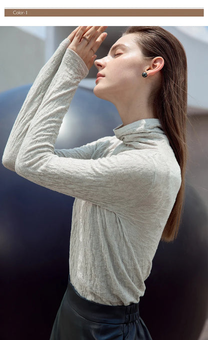 Damen-Rollkragenpullover Wolle Slim einfarbig Büro Winter