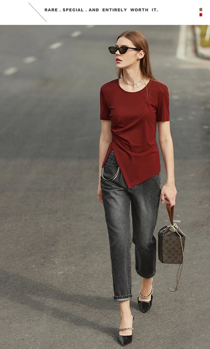 Damen T-Shirt mit asymmetrischem Design und kurzen Ärmeln für den Sommer