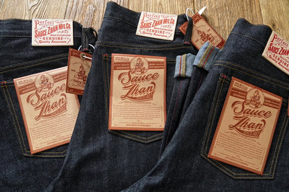 Herren Jeans aus Sommer Selvedge Denim mit lockerer Passform und hohem Bund