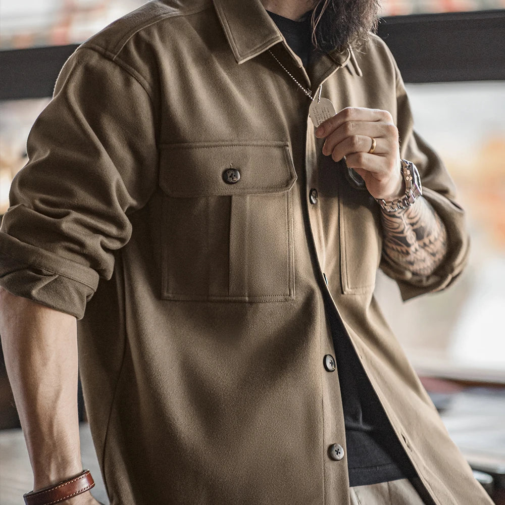 Herren Reversjacke Einfarbig Lockere Passform Taschen Schwerer Mantel