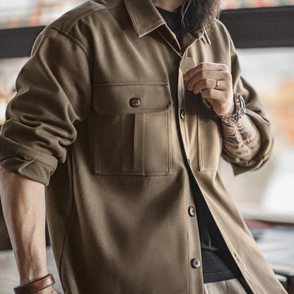 Herren Reversjacke Einfarbig Lockere Passform Taschen Schwerer Mantel