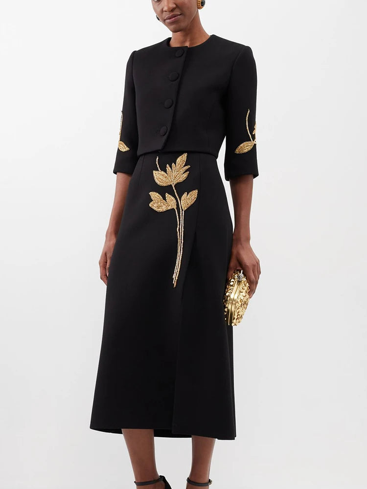 Minimalistisches Damen-Kleid mit Reverskragen, langen Ärmeln und hohem Bund – Patchwork-Design und lockere Passform