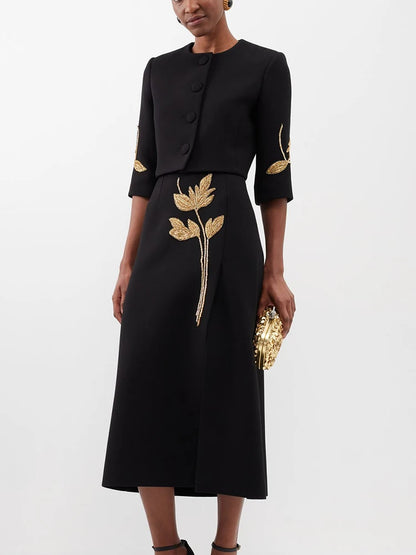 Minimalistisches Damen-Kleid mit Reverskragen, langen Ärmeln und hohem Bund – Patchwork-Design und lockere Passform
