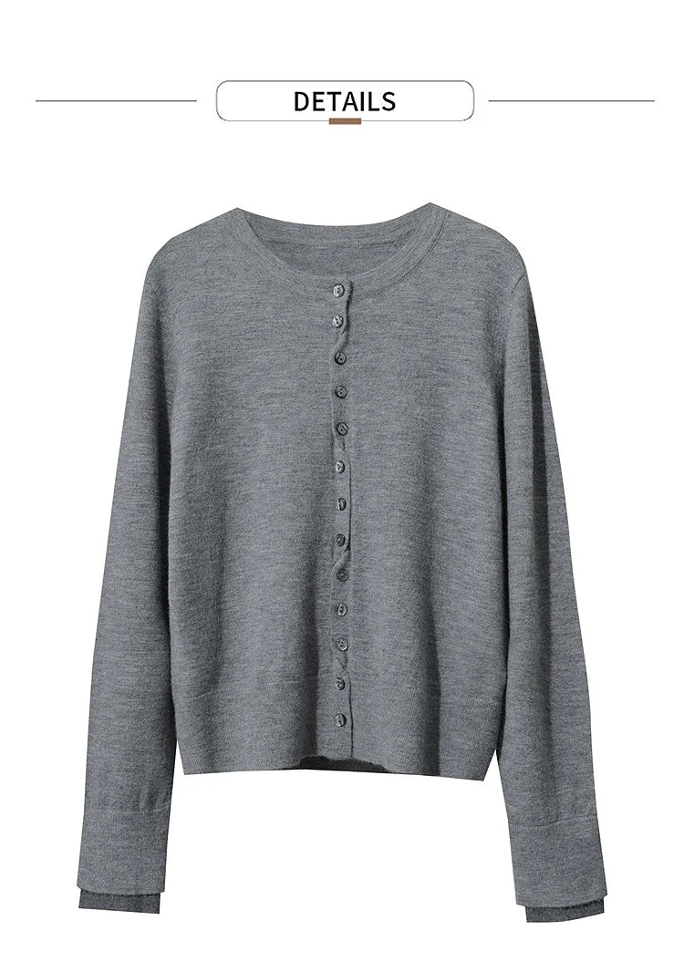 Damen-Rundhalspullover Strickjacke einfarbig einreihig Herbst-Winter