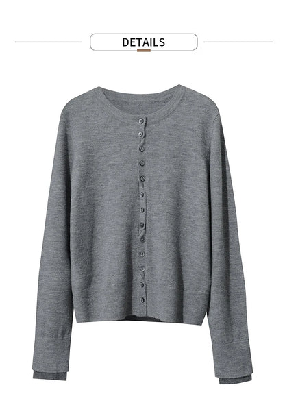 Damen-Rundhalspullover Strickjacke einfarbig einreihig Herbst-Winter