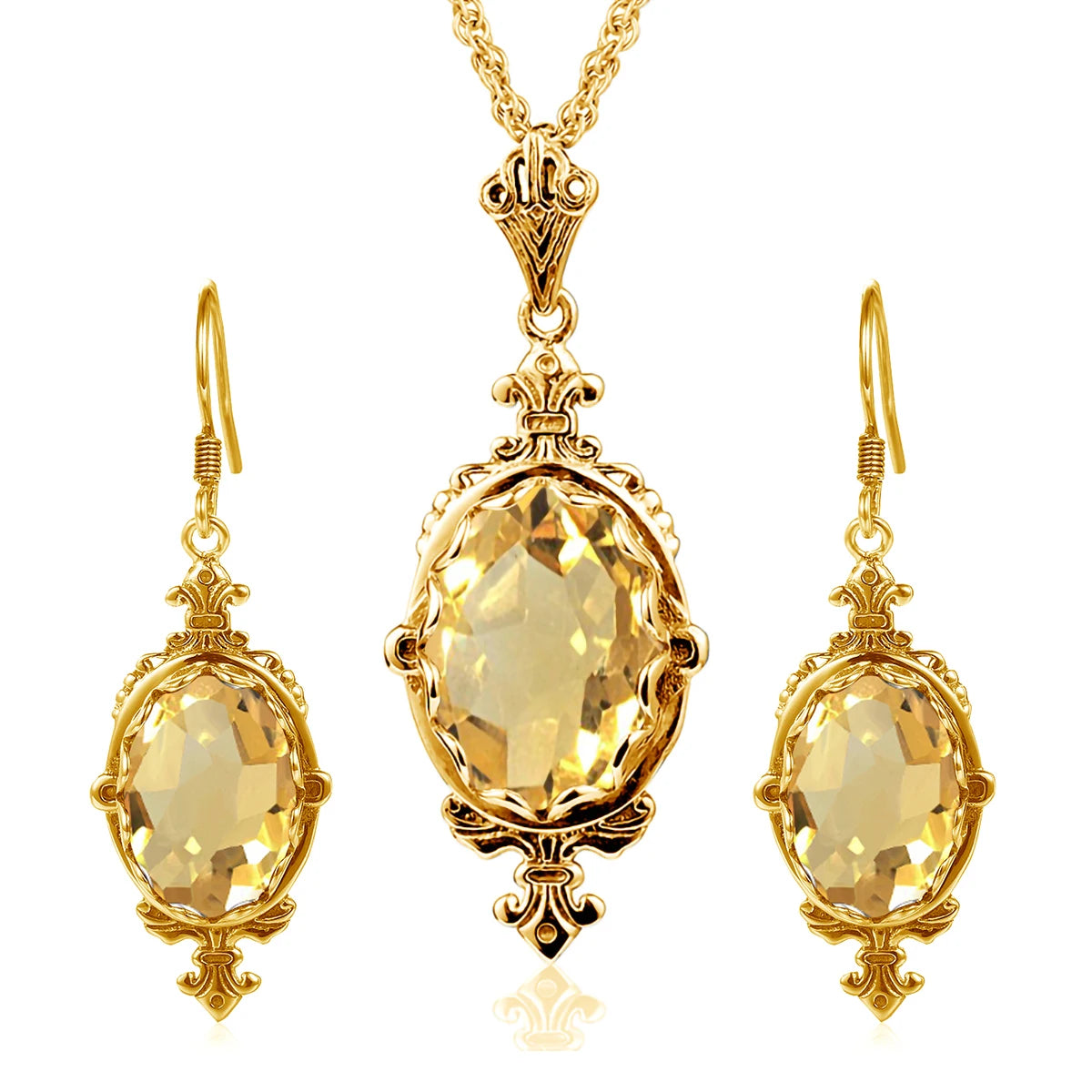 Damen-Ohrringe Gold Citrin Tropfenform Lang 10 x 14 mm 8 Ct Luxuriöse Schmuckstücke