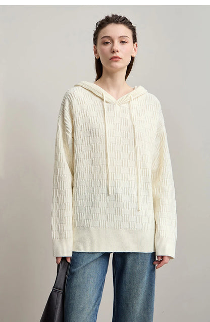 Damen-Kapuzenpullover Acryl-Wolle Raglan locker einfarbig Herbst-Winter