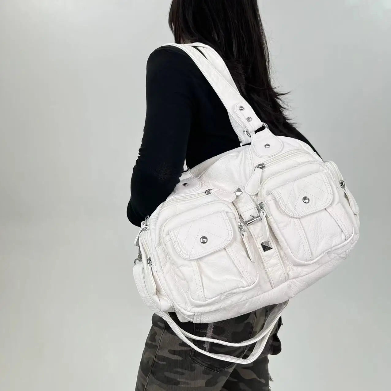 Damen-Satchel-Tasche aus PU-Leder mit Mehrfach-Innenfächern geeignet für Alltag und Freizeit