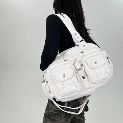 Damen-Satchel-Tasche aus PU-Leder mit Mehrfach-Innenfächern geeignet für Alltag und Freizeit
