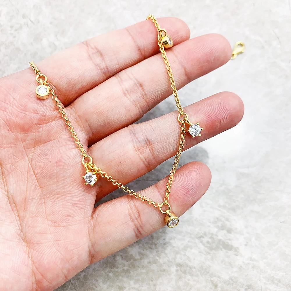 Damen-Halskette Gold Gliederkette weiße Steine aus Sterlingsilber