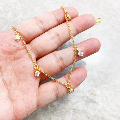 Damen-Halskette Gold Gliederkette weiße Steine aus Sterlingsilber
