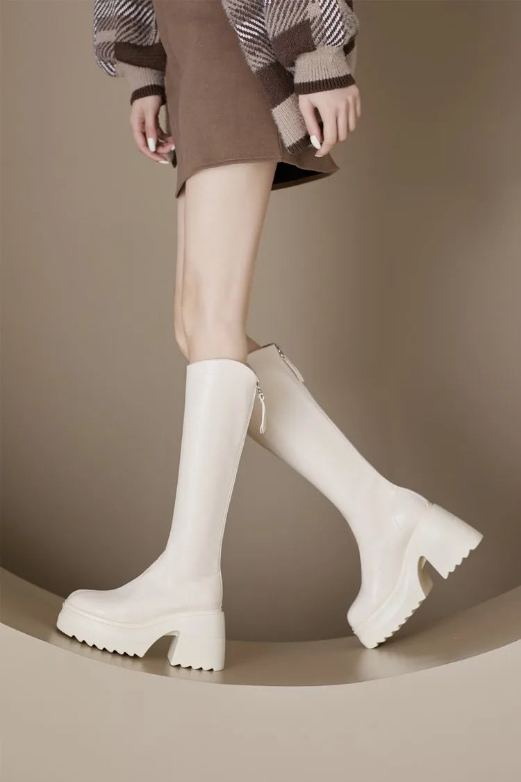 AIYUQI High Heel Boots Women Autumn 2025 New Genuine Leather Platform Boots Women Skinny Leg 10cm Heel High Female Rider Boots