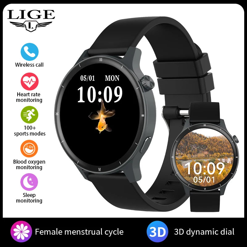 LIGE 2025 Sprachanruf Smart Uhr Damen 1,39 "360*360 HD Gesundheit Tracker Smartwatch Für Xiaomi Frauen Männer 3D Dynamische Zifferblatt Uhr