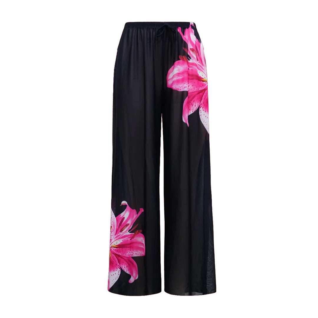 Damen Badeanzug Blumen Print Langarm mit Hose Einteiler Schwimmanzug