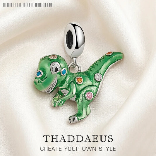 Damen-Charm-Anhänger grüner Dinosaurier süß DIY aus Sterlingsilber